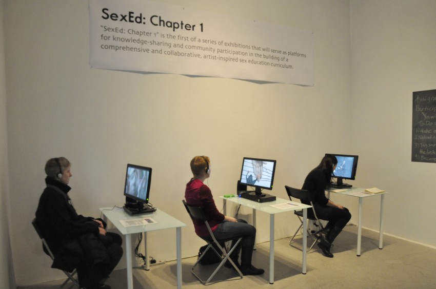 Video viewing stations from "SexEd: Chapter 1" exhibition at Cuchifritos Gallery + Project Space NY, NY February-March 2013. Photo by Eric Nadler.