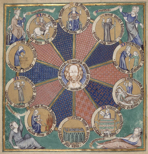 Wheel of the ten ages of man – Psalter of Robert de Lisle (c.1310), f.126v – BL Arundel MS 83