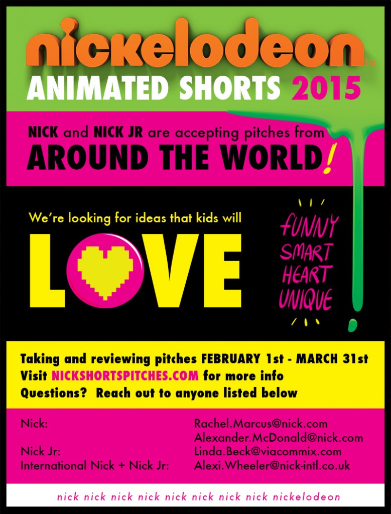 Nickelodeon is accepting 2 minute shorts pitch submissions through 3/31!