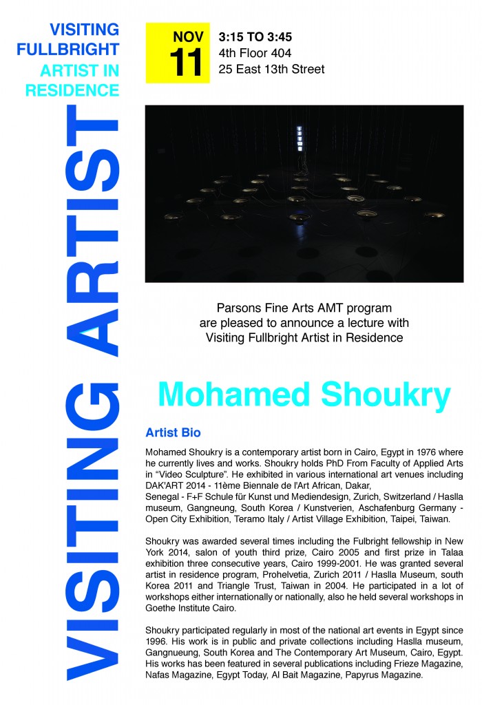 Visiting Artist in Residence: Mohamed Shoukry – 11/11