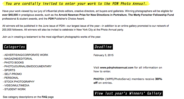 PDN 2015 Photo Annual Competition – Deadline Feb. 3, 2015